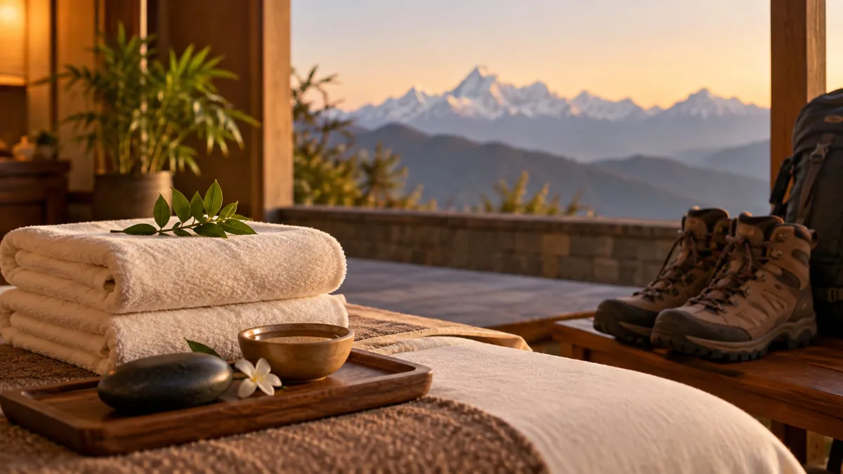 Trekker receiving a massage at a spa before a multi-day trek, showing pre-trek spa preparation